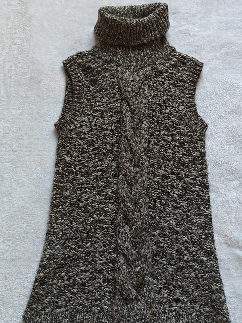 TeX by Max Azria Women Cable Knit Sleeveless Turtleneck Pullover Gray S